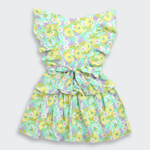 Green Floral Ruffle Layer Dress M2433