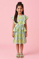 Green Floral Ruffle Layer Dress M2433