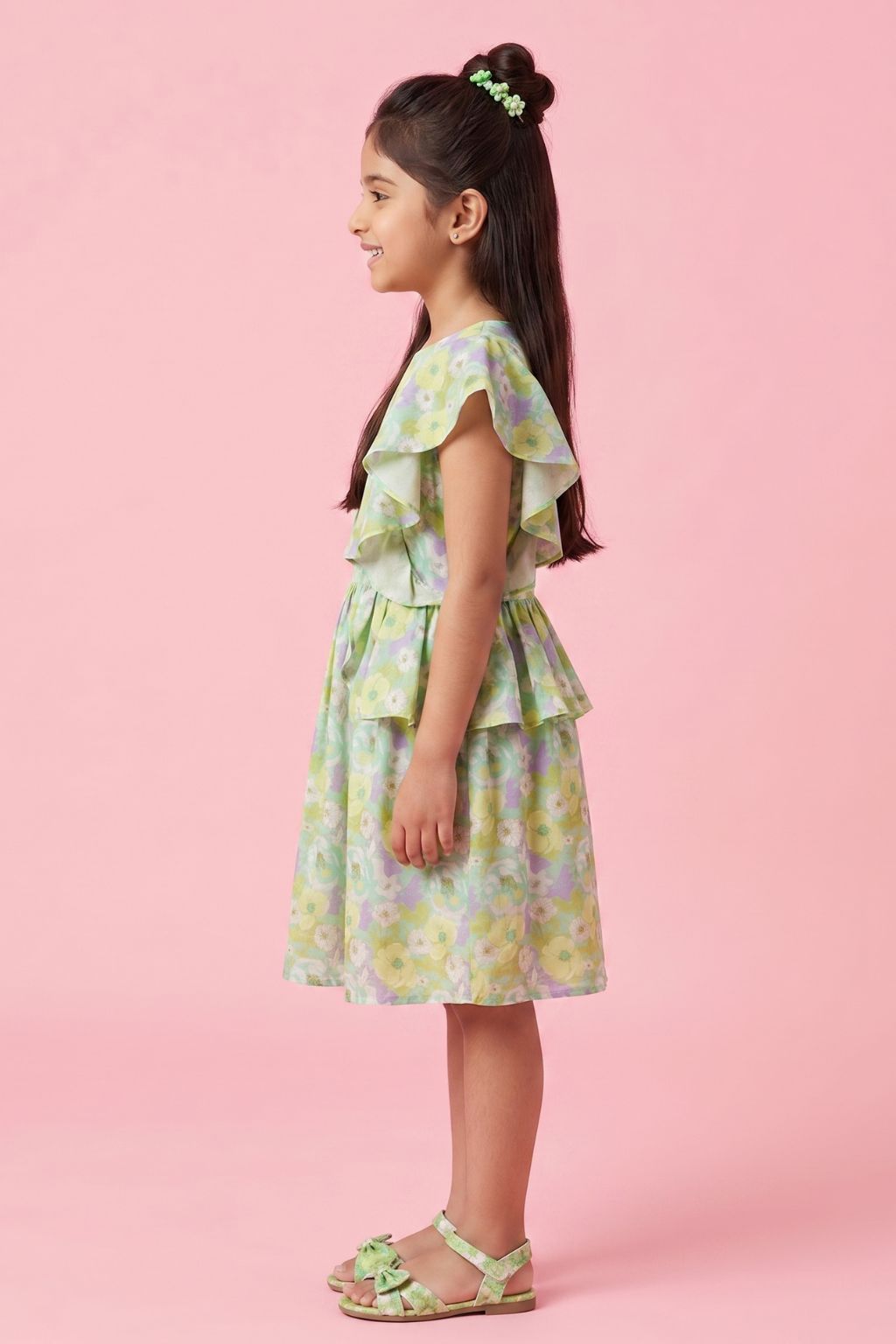 Green Floral Ruffle Layer Dress M2433