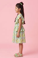 Green Floral Ruffle Layer Dress M2433