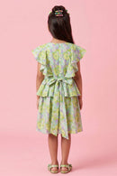 Green Floral Ruffle Layer Dress M2433