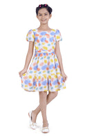 Off White Floral Puff Sleeve Dress for Girls