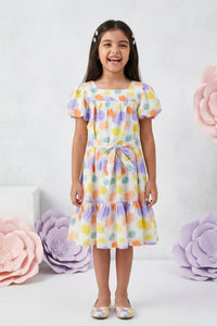 Off White Floral Puff Sleeve Dress M2434