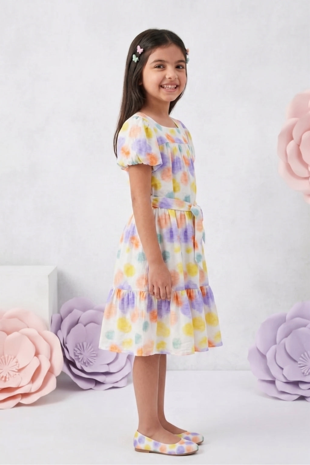 Off White Floral Puff Sleeve Dress M2434