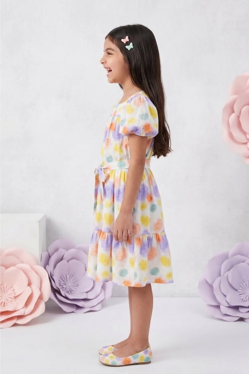 Off White Floral Puff Sleeve Dress M2434