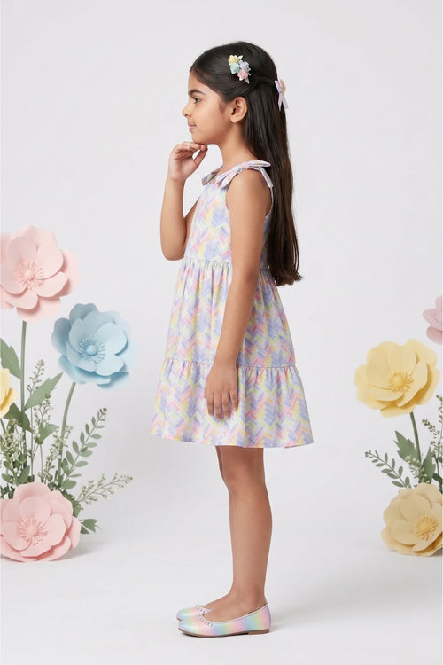Blue Floral Sleeveless Cotton Dress M2435