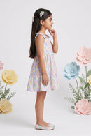 Blue Floral Sleeveless Cotton Dress M2435