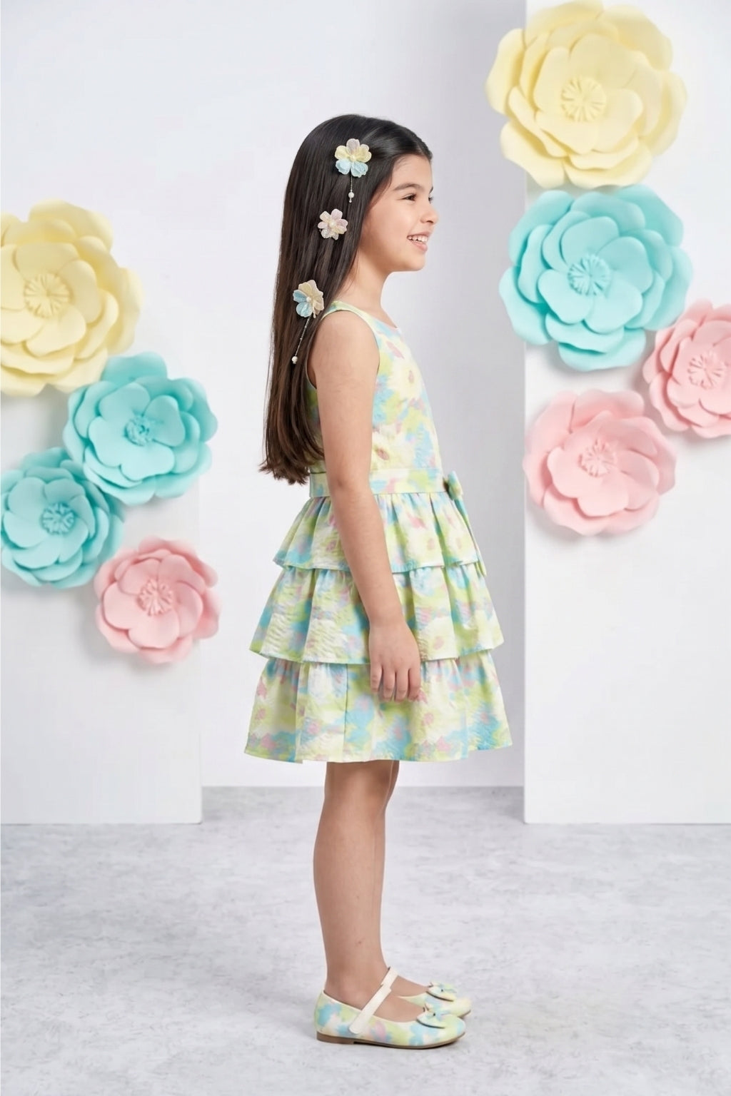 Green Floral Tiered Dress M2437