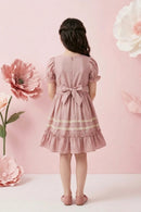 Girls Dusty Pink Lace Trim Dress M2440