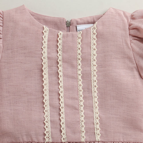 Girls Dusty Pink Lace Trim Dress M2440