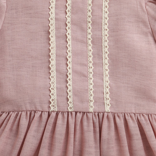 Girls Dusty Pink Lace Trim Dress M2440