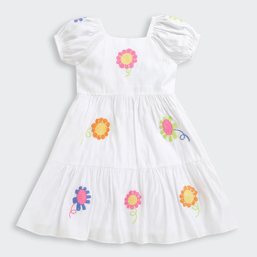 Girls White Flower Embroidered Dress M2446