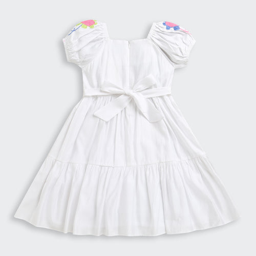 Girls White Flower Embroidered Dress M2446
