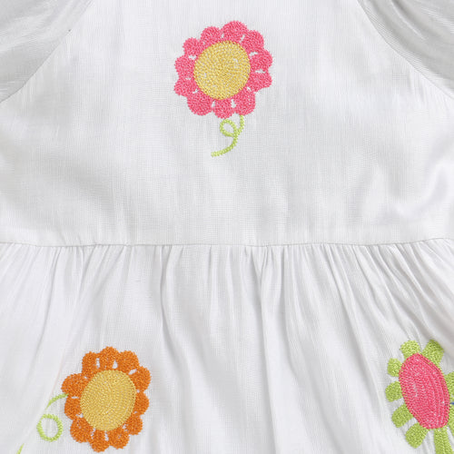 Girls White Flower Embroidered Dress M2446