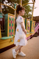 Girls White Flower Embroidered Dress M2446