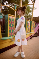 Girls White Flower Embroidered Dress M2446