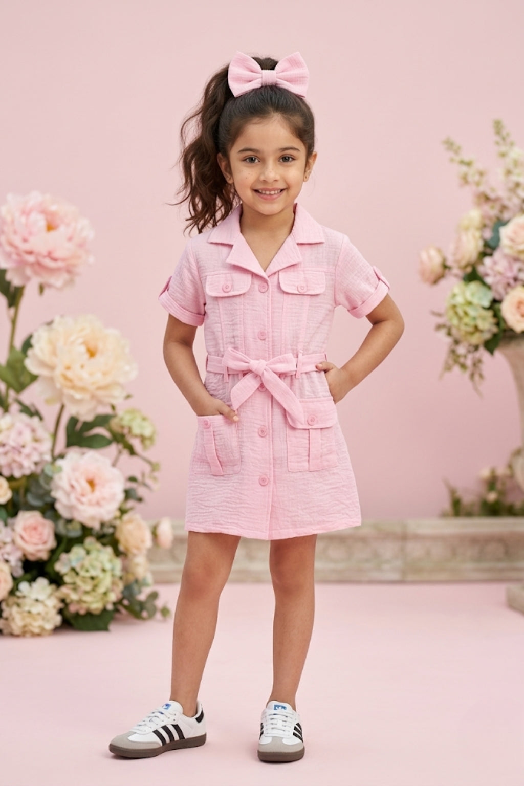 Blush Pink Belted Shirt Dress M2456