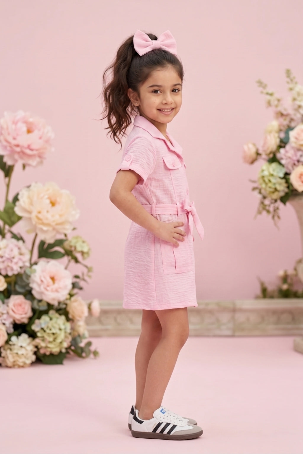 Blush Pink Belted Shirt Dress M2456