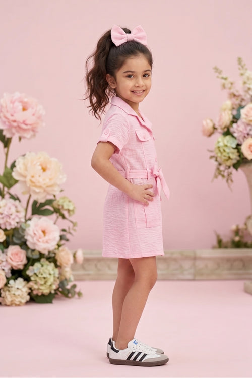 Blush Pink Belted Shirt Dress M2456