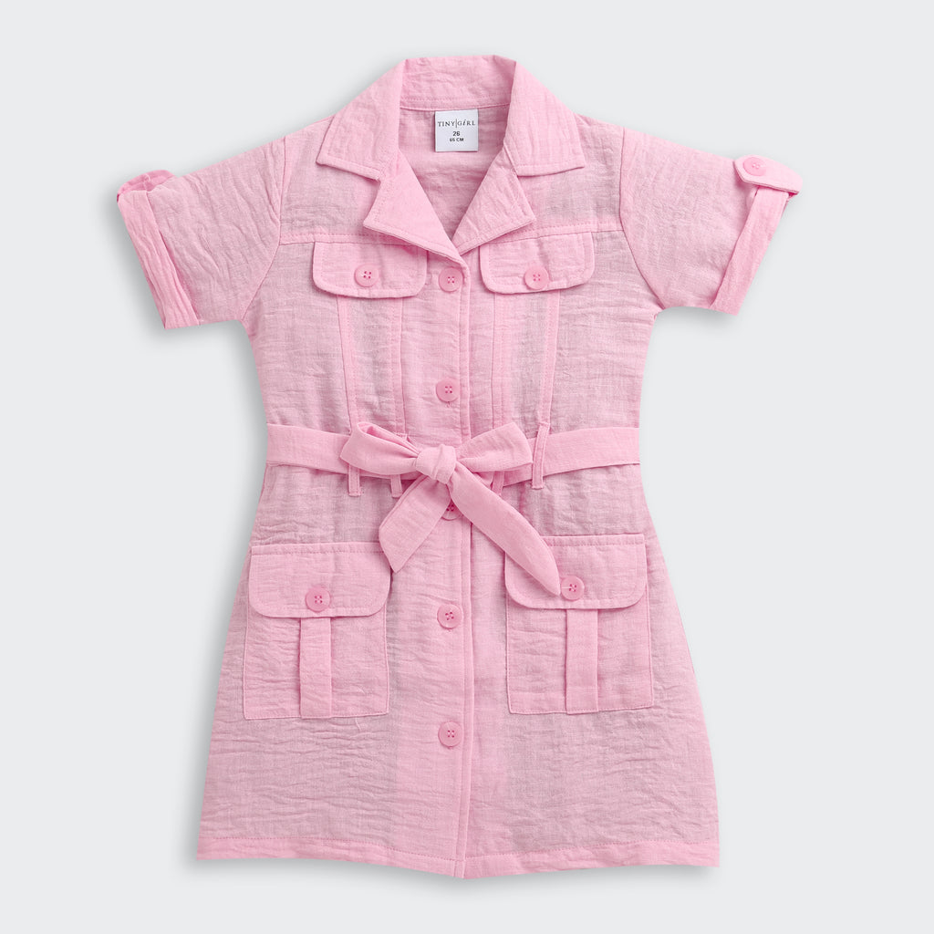 Blush Pink Belted Shirt Dress M2456