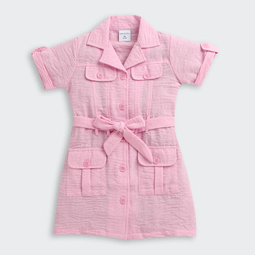 Blush Pink Belted Shirt Dress M2456