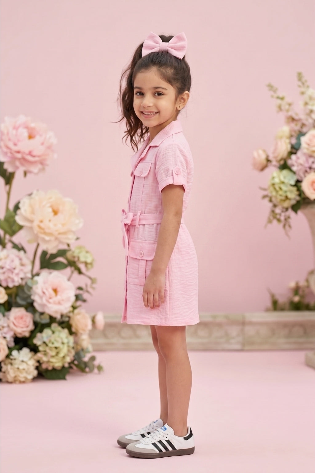 Blush Pink Belted Shirt Dress M2456