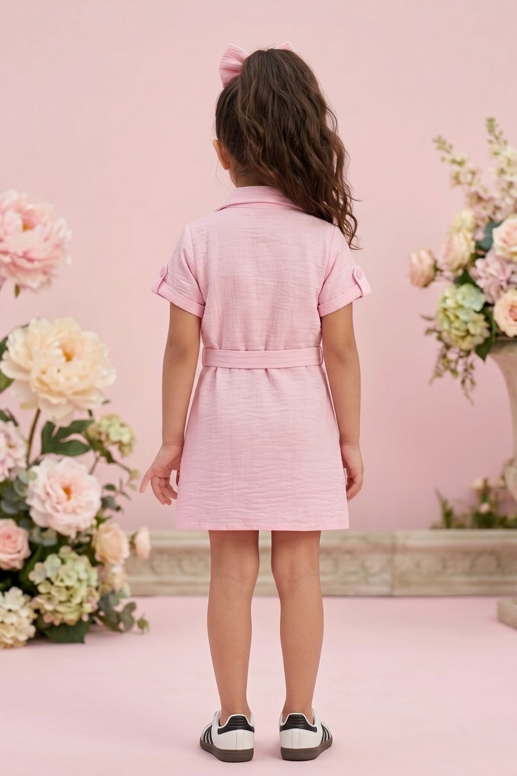 Blush Pink Belted Shirt Dress M2456
