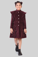 TinyGirls Wine Winter Dress – Stylish Velvet Coat-Style Outfit