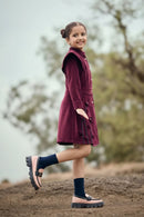 Tiny Girls Wine Winter Dress – Stylish Velvet Coat-Style Outfit