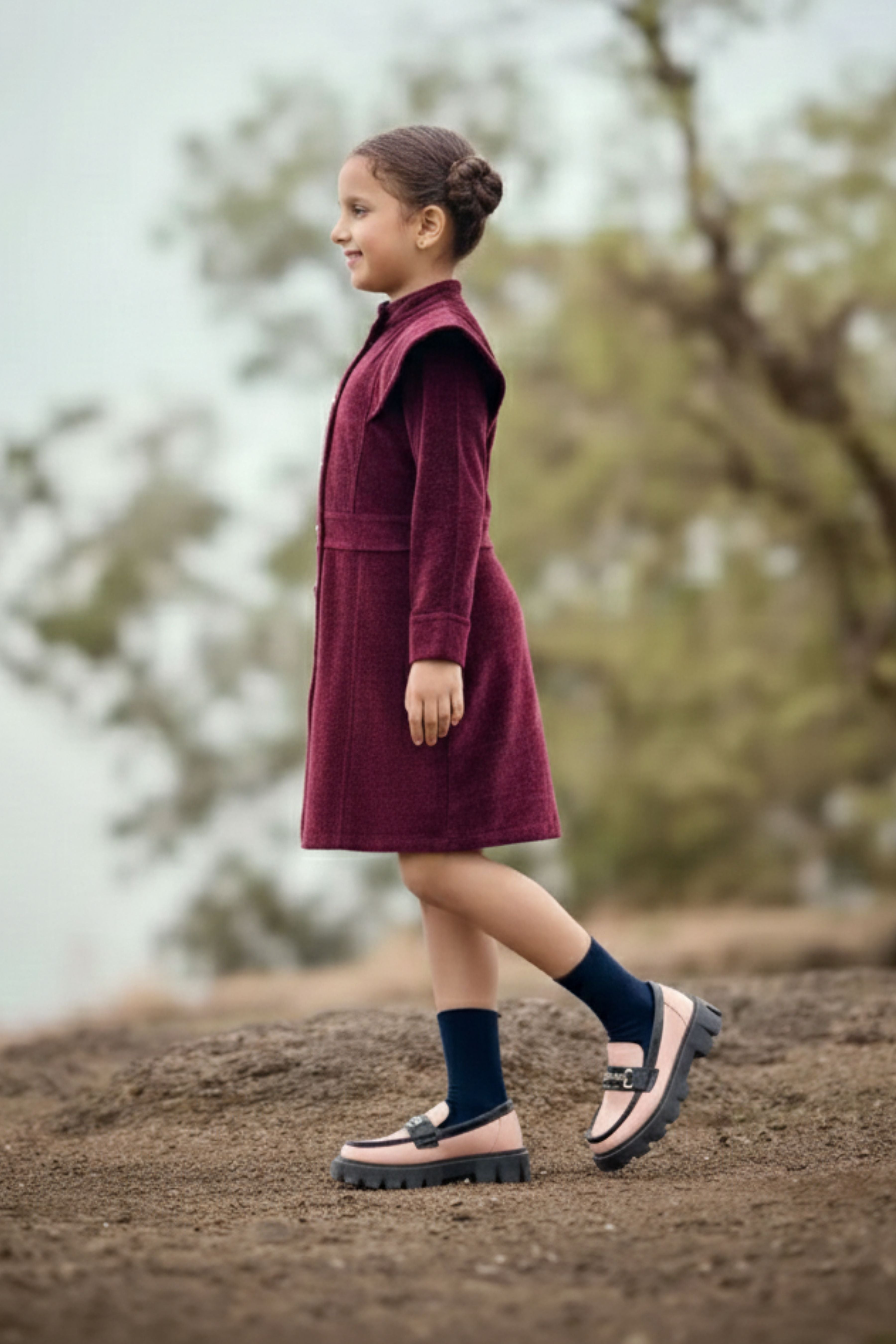 Tiny Girls Wine Winter Dress – Stylish Velvet Coat-Style Outfit