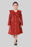 TinyGirls Rust Winter Dress – Stylish Velvet Coat-Style Outfit