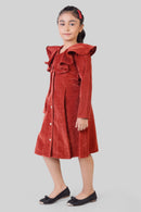 TinyGirls Rust Winter Dress – Stylish Velvet Coat-Style Outfit