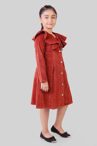 TinyGirls Rust Winter Dress – Stylish Velvet Coat-Style Outfit