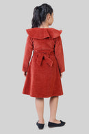 TinyGirls Rust Winter Dress – Stylish Velvet Coat-Style Outfit