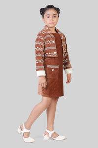 TinyGirls Brown Winter Dress & Jacket Set – Stylish Warm Wear