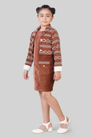 TinyGirls Brown Winter Dress & Jacket Set – Stylish Warm Wear
