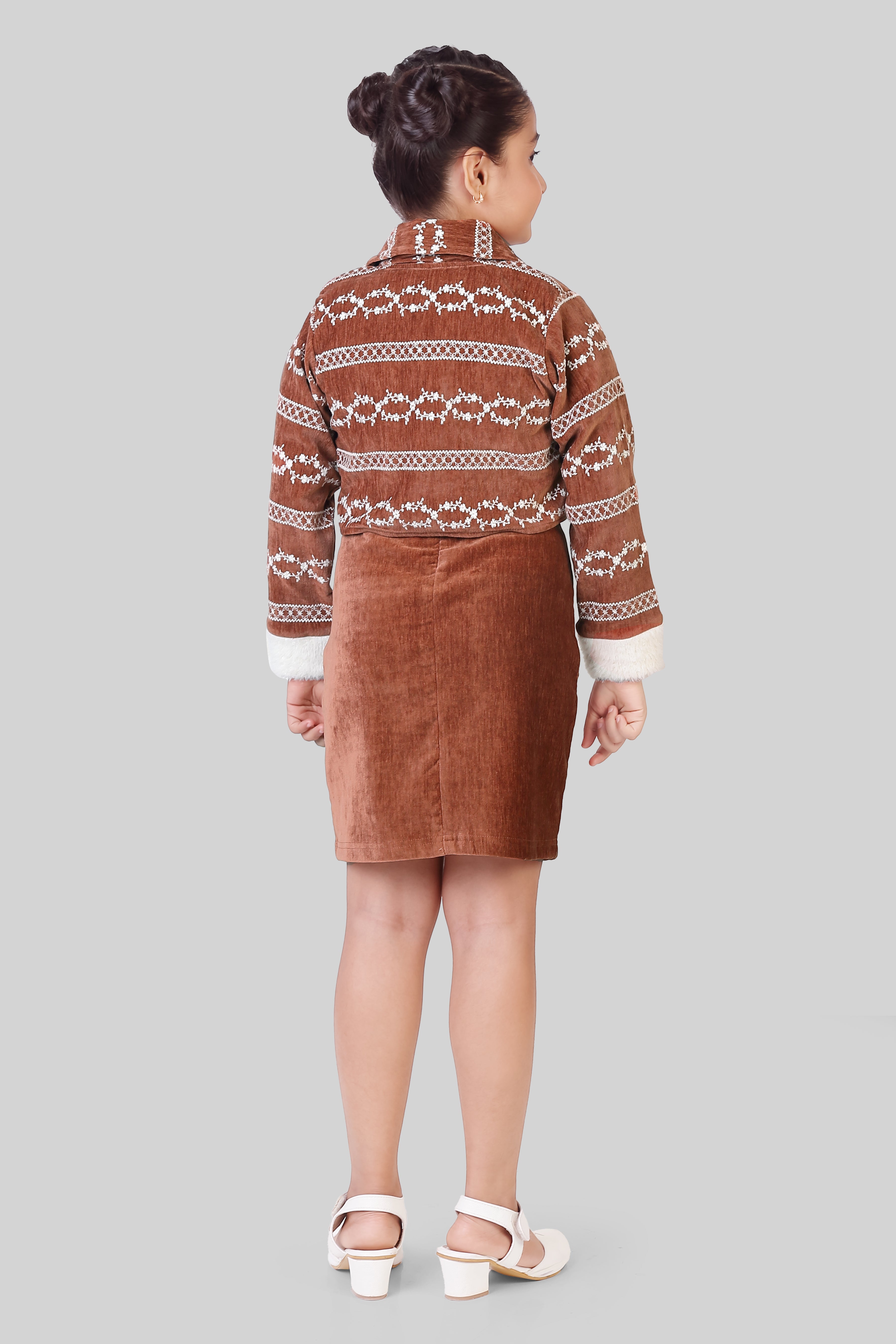 TinyGirls Brown Winter Dress & Jacket Set – Stylish Warm Wear