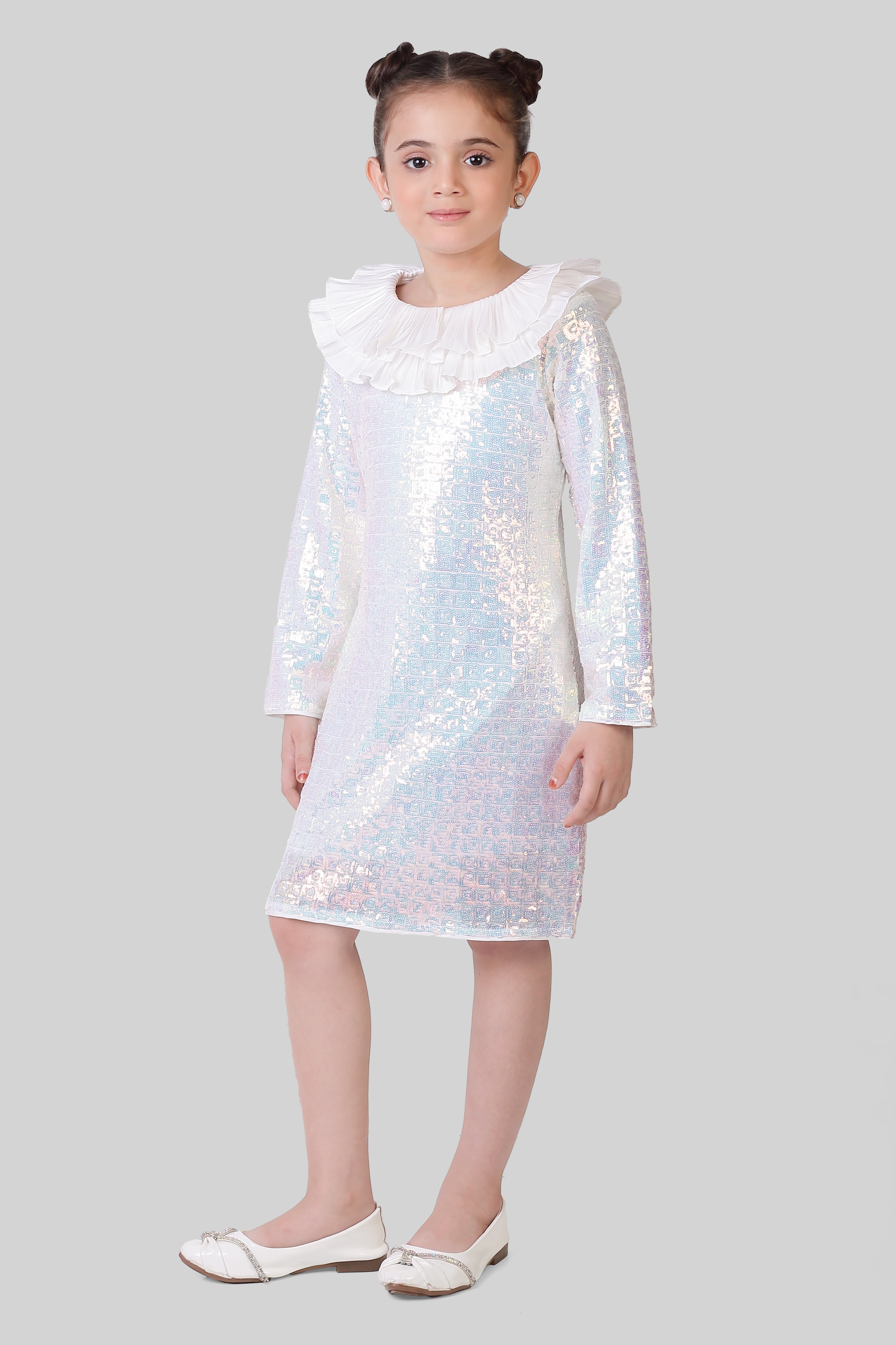 TinyGirls Off-White Sequin Party Dress – Premium Occasion Wear