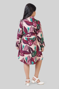 Maroon Printed Long Sleeve Dress for Girls