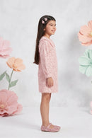 Textured Peach Dress with Embroidered Scallop Collar M2487