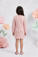 Textured Peach Dress with Embroidered Scallop Collar M2487