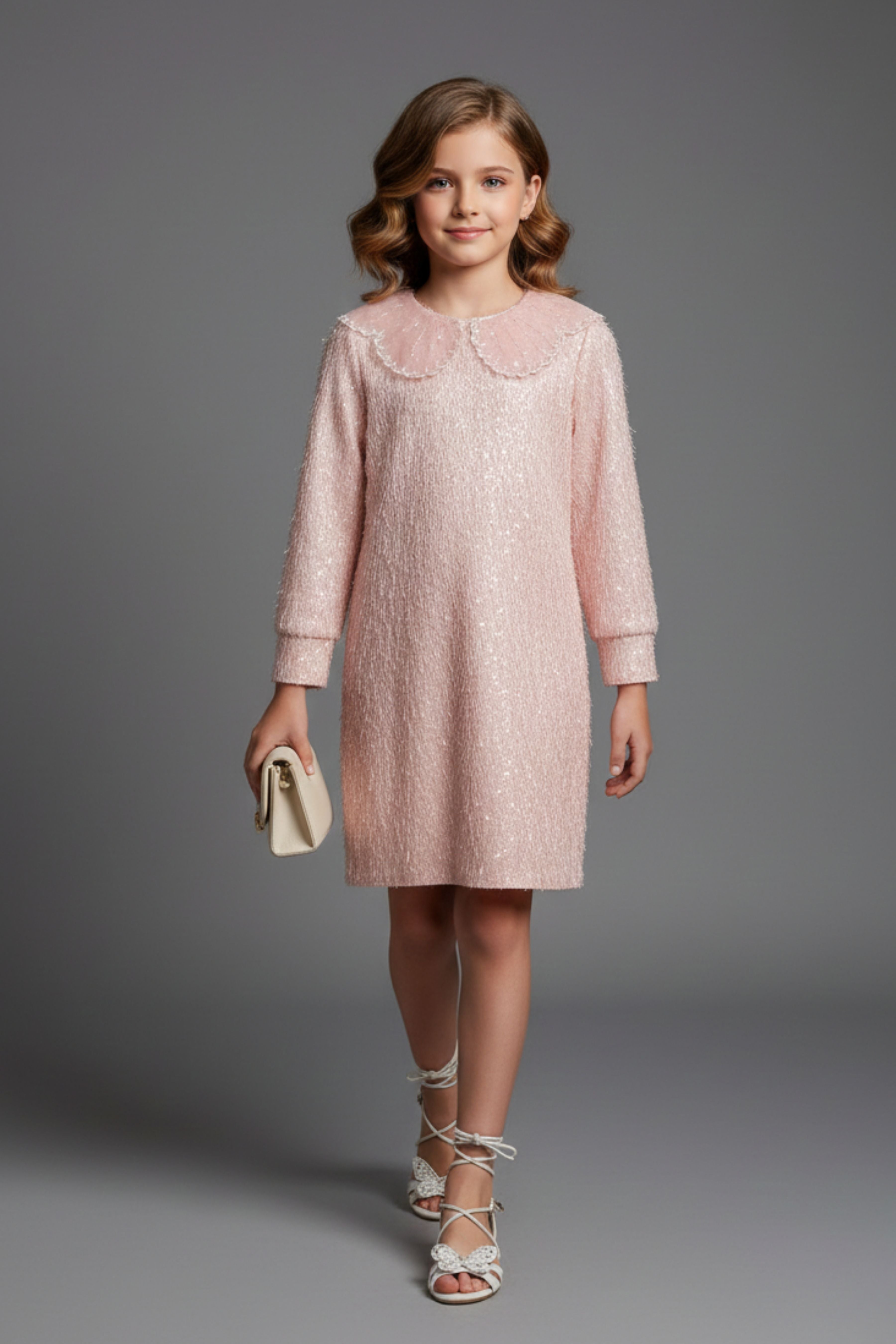 Tiny Girl Girls Dress Peach Party Solid Winter wear