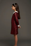 Maroon Solid Shimmer Party Dress M2488