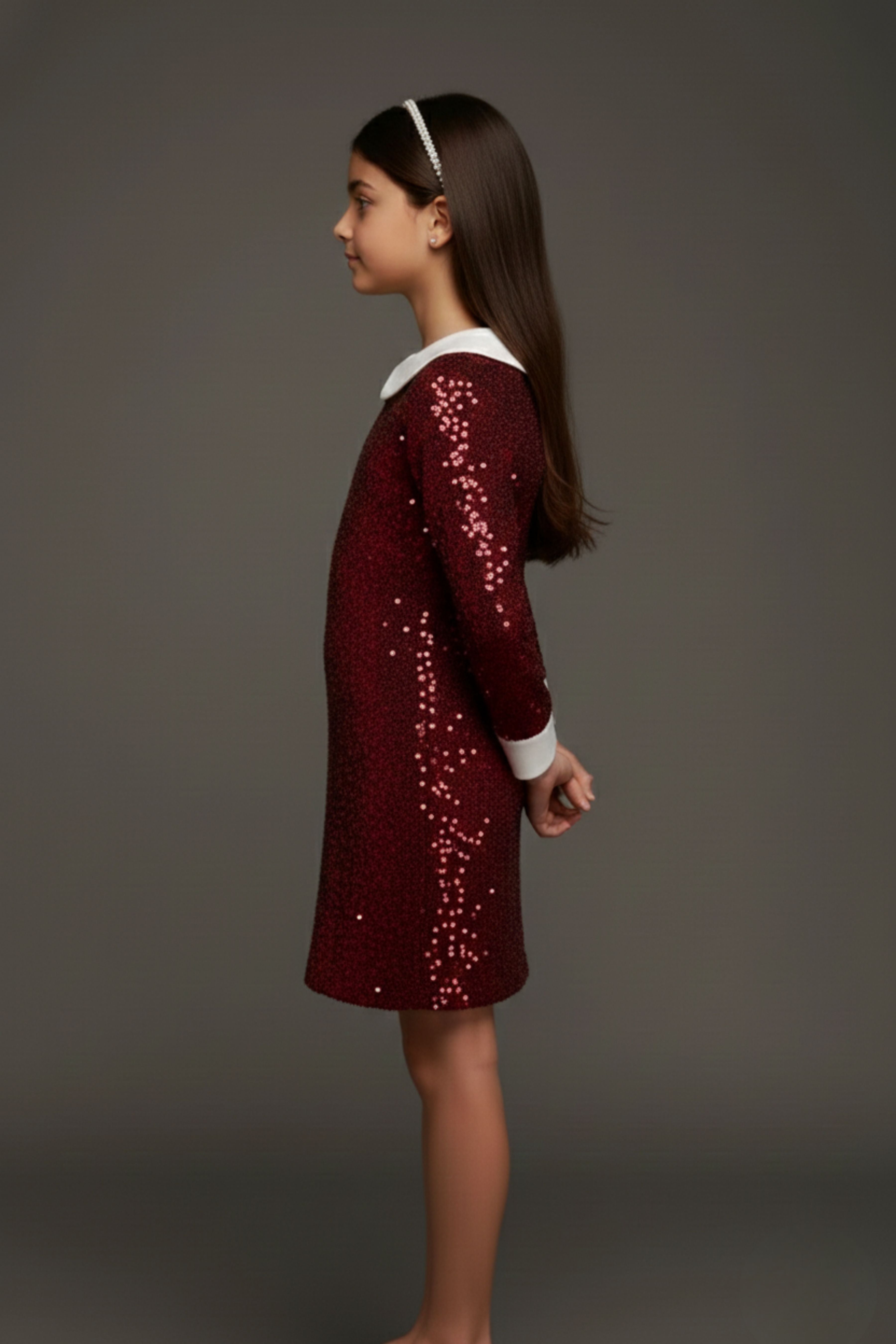 Maroon Solid Shimmer Party Dress M2488