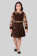 TinyGirls Brown Winter Dress – Cozy Checkered Sleeve Outfit