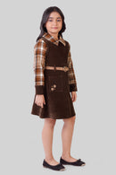 TinyGirls Brown Winter Dress – Cozy Checkered Sleeve Outfit