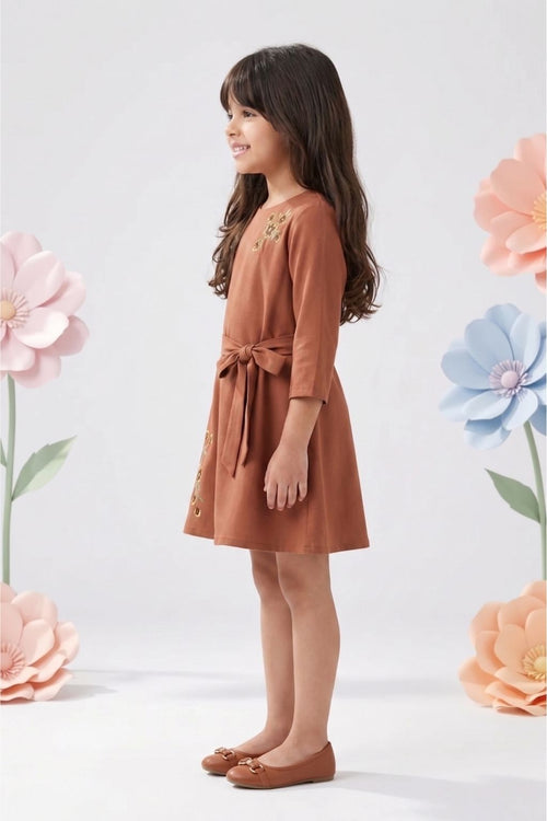 Caramel Bloom Belted Cotton Dress M2491