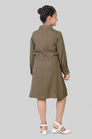TinyGirl Olive Embroidered Shirt Dress for Girls