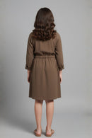 Tiny Girl Girls Dress Brown Embroidered Cotton Winter Wear