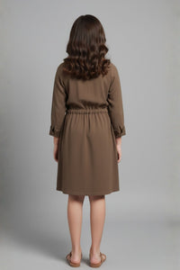 Tiny Girl Girls Dress Brown Embroidered Cotton Winter Wear